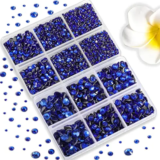 6736pcs Hotfix Rhinestones Flatback,Royal Blue Rhinestones for Crafts Clothes Mixed 5 Sizes, Hotfix Crystals with Tweezers and Wax Pencil Kit, SS6-SS30,Sapphire {4}