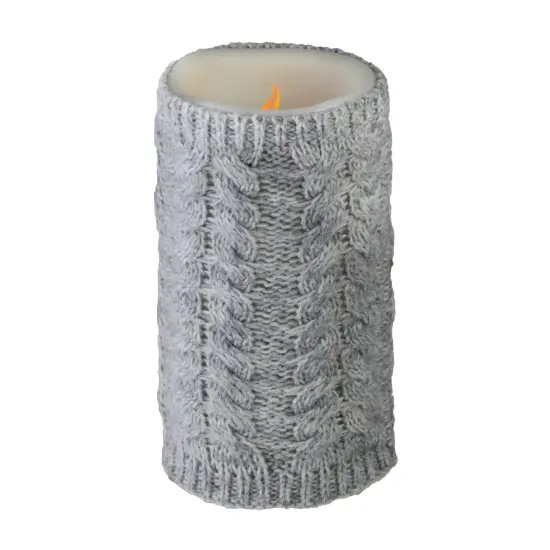 Allstate 6" Gray Faux Sweater Wrapped Flameless Pillar Candle - Battery Operated {1}