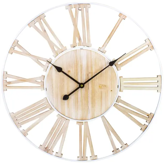 Northlight Wood and Metal Roman Numeral Battery Operated Round Wall Clock - 28" White {1}