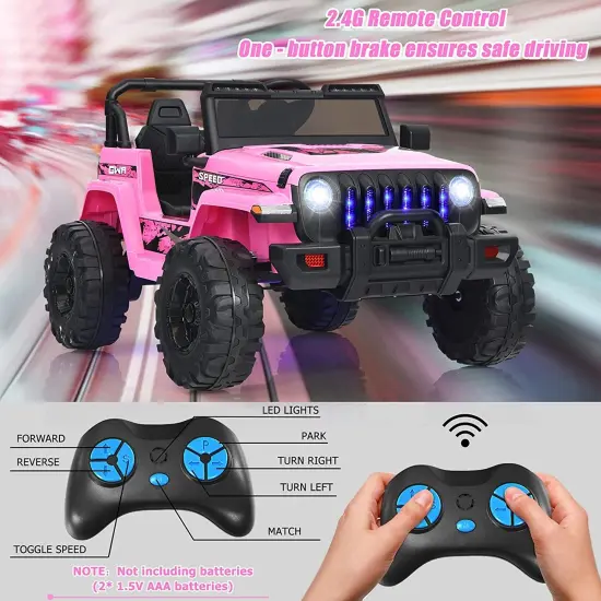 12V Kids Ride-on Jeep Car with 2.4 G Remote Control and LED Light Effects Pink {3}