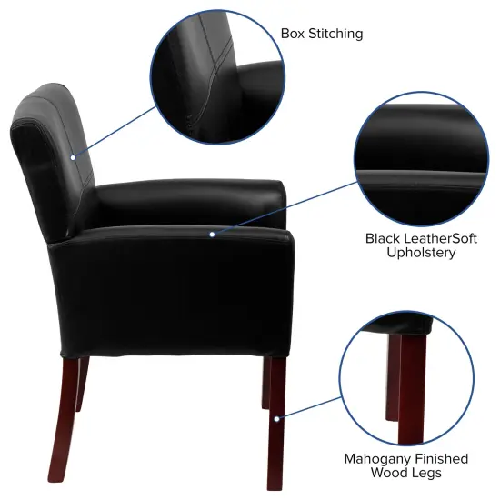 Emma and Oliver Faux Leather Executive Side Reception Chair with Mahogany Legs Black {2}