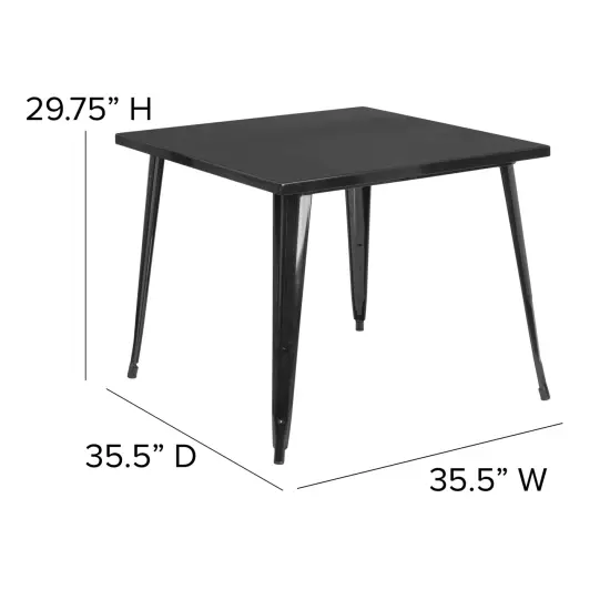 Merrick Lane Adana 35.5" Square Metal Dining Table for Indoor and Outdoor Use Black {4}