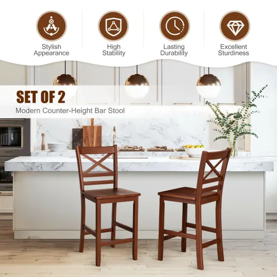 Set of 2 Bar Stools 24 Inch Counter Height Chairs with Rubber Wood Legs {4}