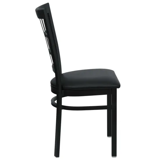 Emma and Oliver 2 Pack Window Back Metal Restaurant Chair BlackVYL/BlackMetal {4}