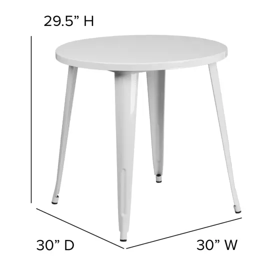 Emma and Oliver Commercial Grade 30" Round Colorful Metal Indoor-Outdoor Dining Table White {4}