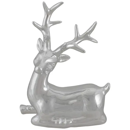 Northlight Shiny Ceramic Sitting Reindeer Christmas Decoration - 10" - Silver {1}