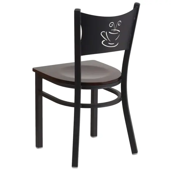 Emma and Oliver Coffee Back Metal Restaurant Dining Chair Walnut/BlackMetal {3}
