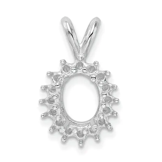 14K White Gold 10x8mm Oval Cluster Pendant Setting {2}