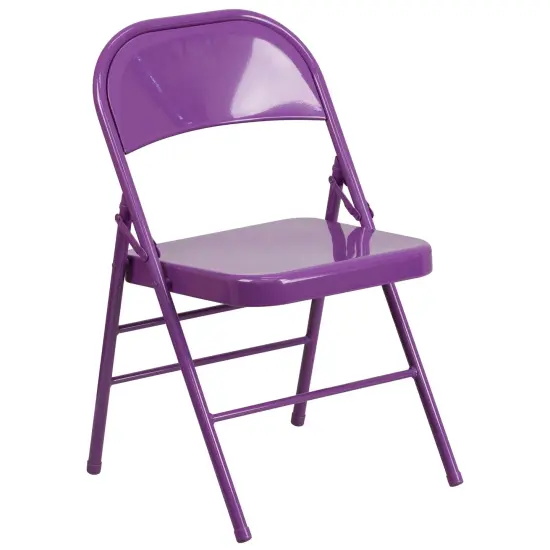 Emma and Oliver 4 Pack Colorful Metal Folding Chair Teen and Event Seating Impulsive Purple {5}