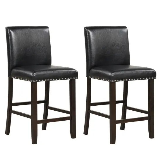 Set of 2 Bar Stools Counter Height Chairs with Padded Seat and Curved Backrest Black {3}