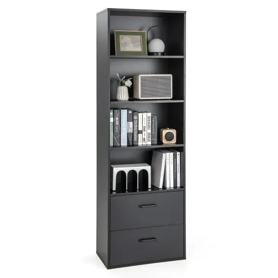 Costway 6-Tier Tall Bookshelf Freestanding Modern Bookcase Black Storage Cabinet White/Black {8}