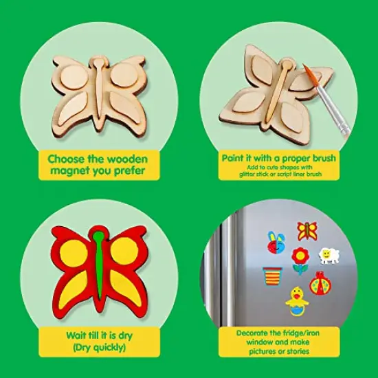 13 Wooden Magnet Creativity Arts & Crafts Painting Kit for Kids, Decorate Your Own Painting Gift for Easter Basket Stuffers, Birthday Parties and Family Crafts, Party Favors for Boys Girls {4}