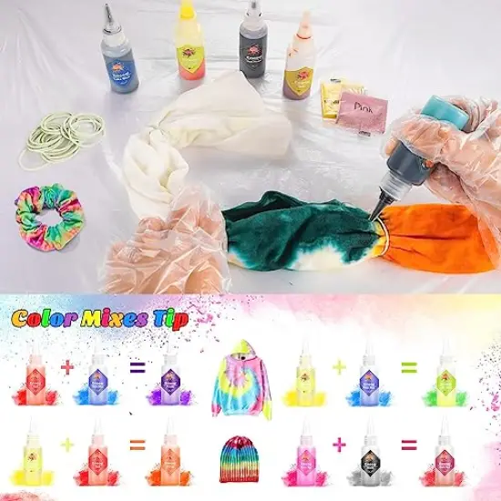 DIY Tie Dye Kit, Emooqi 26 Colors Fabric Dye Art Set with Rubber Bands, Gloves, Spoon, Funnel, Apron, and Table Covers-Great for Craft Arts Fabric Textile Party Handmade Project. {5}
