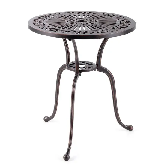 Costway 24" Round Cast Aluminum Table Patio Dining Bistro Table with 2 Inch Umbrella Hole {2}