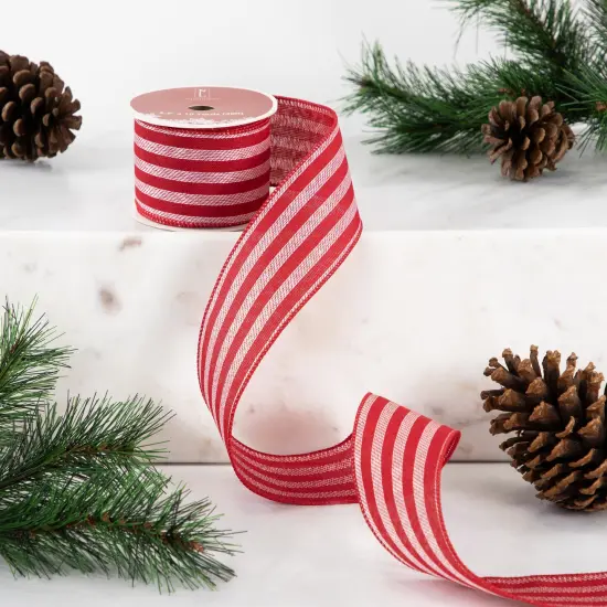 Northlight Red and White Striped Wired Craft Christmas Ribbon 2.5" x 10 Yards {3}