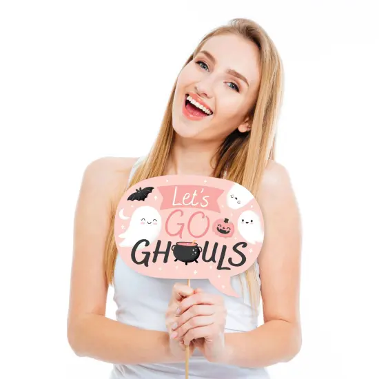 Big Dot of Happiness Pastel Halloween - Pink Pumpkin Party Photo Booth Props Kit - 20 Count {4}