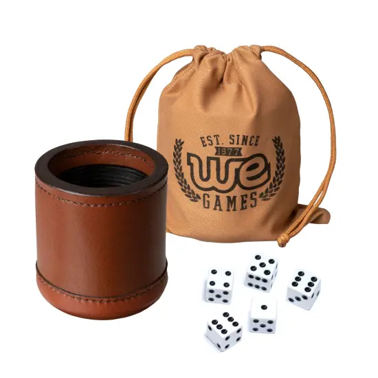 WE Games Professional, Leather Dice Cup Set - 5 Dice, Instructions for 10 Dice Games & Cloth Carry Bag {7}