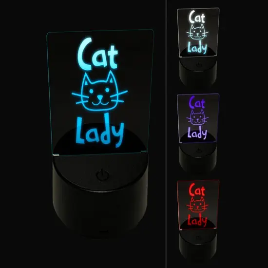 Cat Lady Cuteness 3D Illusion LED Night Light Sign Nightstand Desk Lamp {1}