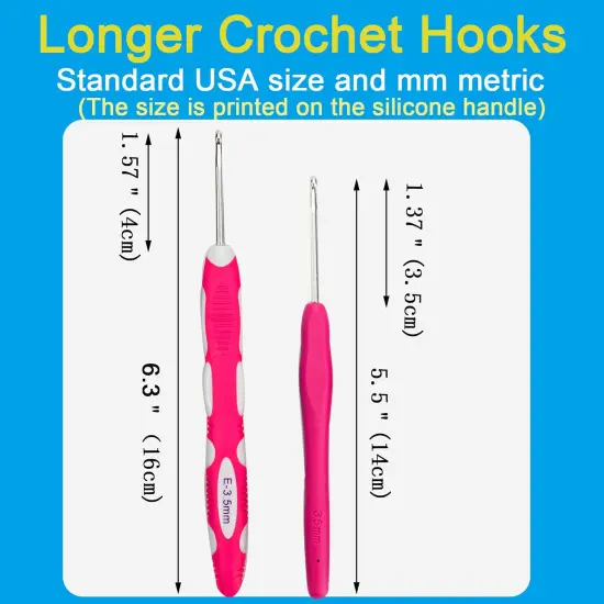 9 Pieces Longer Ergonomic Crochet Hook Set USA Standard Size B to J 2.0mm-6.0mm Smooth Soft Grip Handles Crochet Needles Knitting Needles for Arthritic Hands,Beginners and Experienced Crocheter {4}
