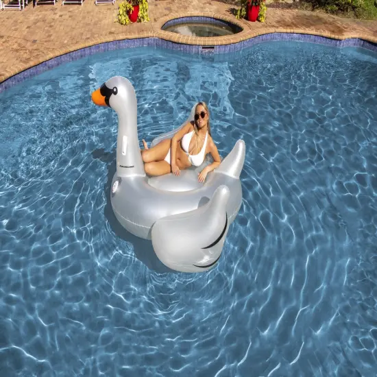 Swim Central Inflatable LED Lighted Color Changing Swimming Pool Ride-On Swan Float Lounger - 75" White {3}