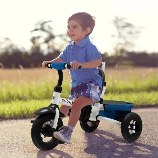 Folding Tricycle Baby Stroller with Reversible Seat and Adjustable Canopy Blue {2}