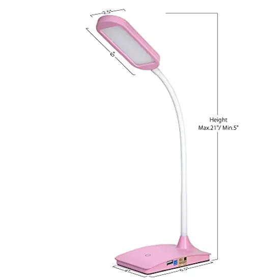 Pink Desk Lamps for Home Office - Super Bright Small Desk Lamp with USB Charging Port, a Perfect LED Desk Light as Study Lamp, Bedside Reading Lights {2}