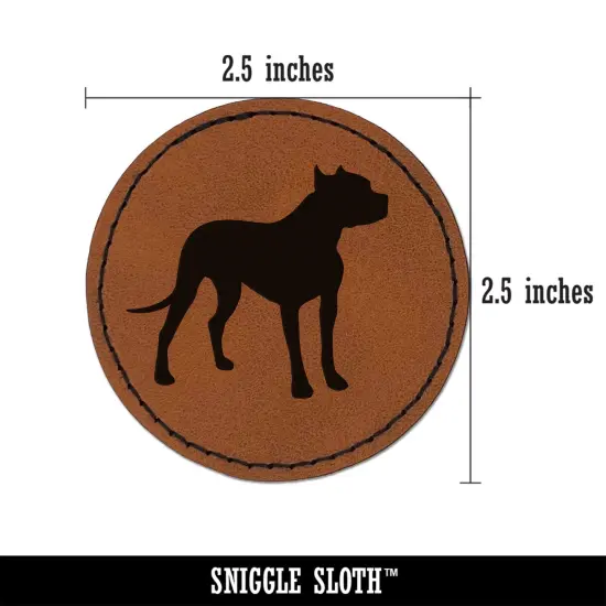 American Pit Bull Terrier Dog Solid Round Iron-On Engraved Faux Leather Patch Applique - 2.5" Brown {3}