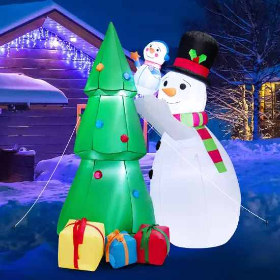 6 Feet Tall Inflatable Christmas Snowman and Tree Decoration Set with LED Lights {2}