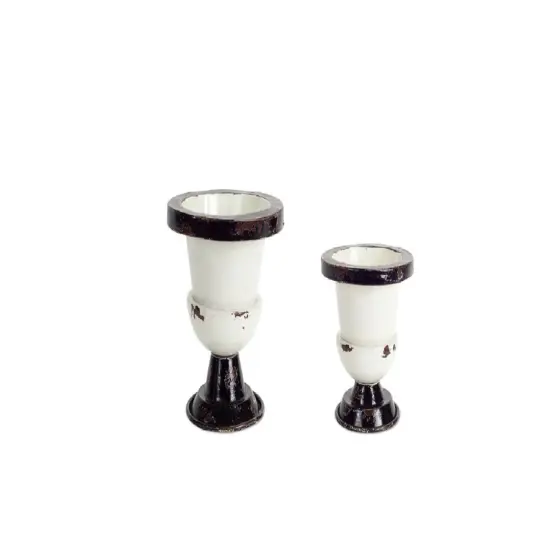 Melrose Set of 2 Decorative Antiqued Black and White Planter Pots with Wide Tops 9.5" {1}
