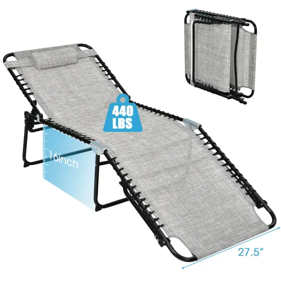 4 Position Folding Lounge Chaise with Adjustable Backrest and Footrest Grey {4}
