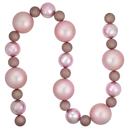 Northlight 3-Finish Shatterproof Ball Christmas Garland - 6' x 4" - Pink - Unlit {1}
