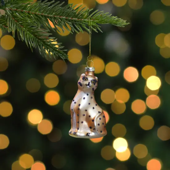 Northlight Standing Leopard Glass Christmas Ornament - 4" - Black and Orange {3}