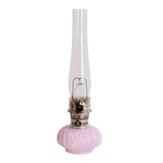 Aladdin Crown Tuscan Genie II Oil Lamp for Shelf or Table, Indoor Emergency Lighting, Limited Edition in Pink Glass with Nickel Burner {1}