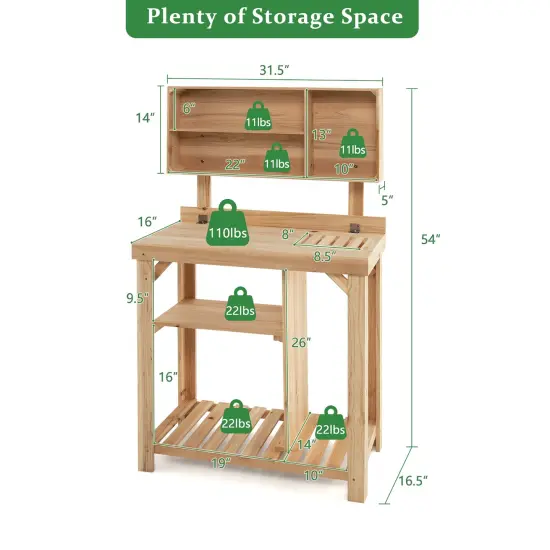 Garden Wooden Potting Table Workstation with Storage Shelf {5}