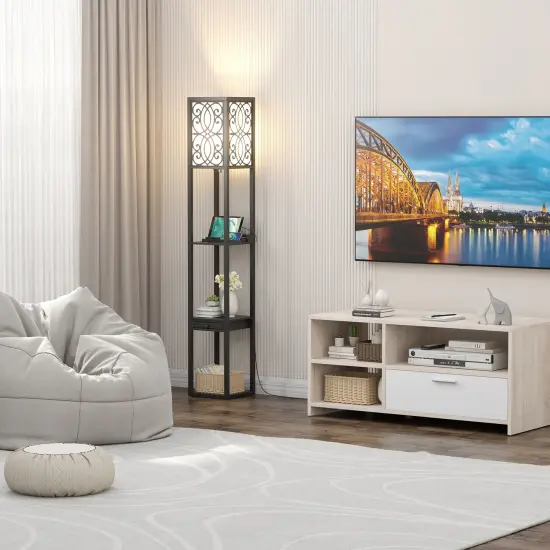 Modern Standing Shelf Lamp with 1 Power Outlet and 2 USB Ports {5}