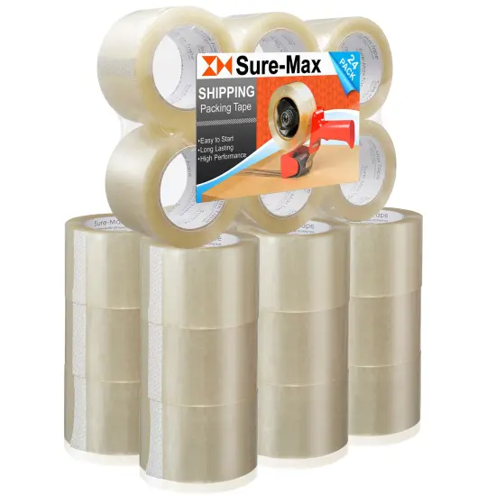 Sure-Max 24 Rolls Extra-Wide Shipping & Packing Tape (3" x 110 yard/330' each) - Moving & Adhesive Carton Sealing - 2.0mil Clear {1}