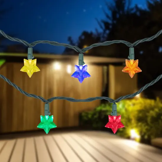 Northlight LED Star Shaped Indoor Outdoor Patio Light Set - MultiColor - 4.5' Green Wire - 20ct {1}