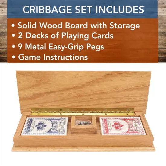 WE Games 3 Track Sprint Cabinet Cribbage Set with Metal Pegs & 2 Card Decks {4}