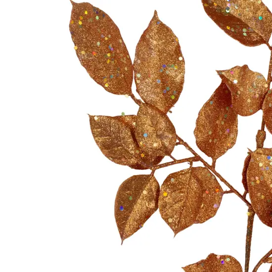Select Artificials 25" Brown Holographic Glittered Lemon Leaf Autumn Spray {3}