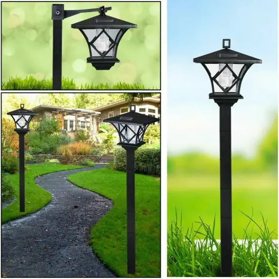 Solar Power Light Lamp Post Lantern 2-in-1 Yard Stake Outdoor Garden Lighting 5' {2}