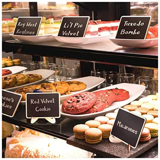 Mini Chalkboard Signs, 20 Pack Framed Small Chalkboard Labels with Easel Stand, Wooden Blackboard for Table Numbers, Food Signs, Wedding Signs, Message Board, Place Cards and Event Decorations {3}