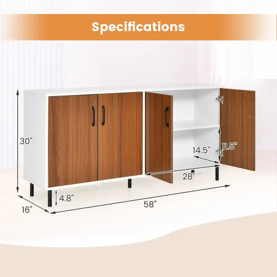 Costway Buffet Server Sideboard Kitchen Storage Cabinet Cupboard with Shelves & 4 Doors {3}