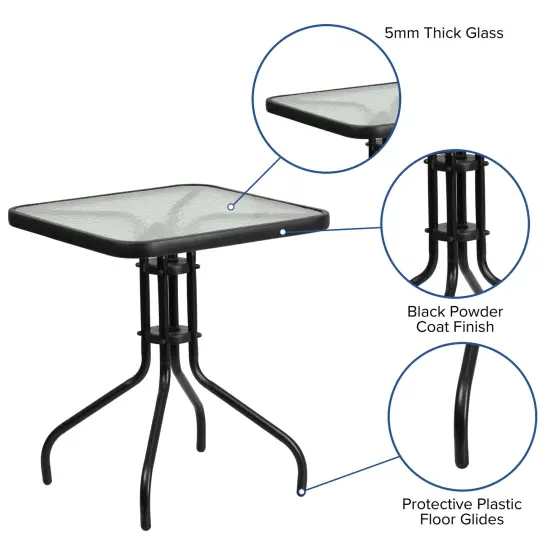 Emma and Oliver 23.5" Square Tempered Glass Metal Table with Smooth Ripple Design Top Clear/Silver {7}