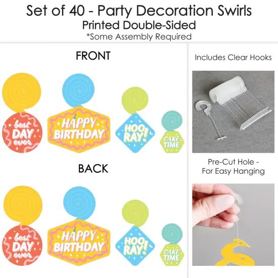 Big Dot of Happiness Party Time - Happy Birthday Party Hanging Decor - Party Decoration Swirls - Set of 40 {7}