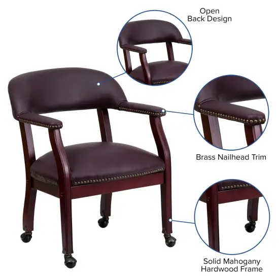 Emma and Oliver Conference Chair with Accent Nail Trimand Casters Burgundy LeatherSoft {2}