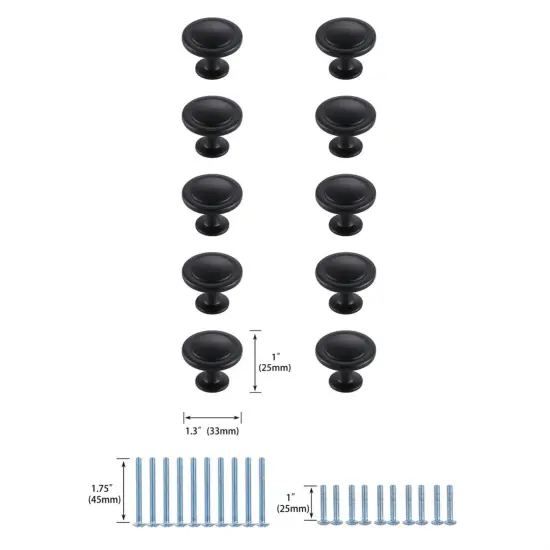 Logyn 1.3" Diameter Matte Black Mushroom Knob Multipack (Set of 10) {6}