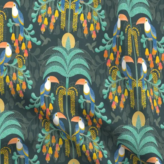 Various Fabrics by the Yard or Fat Quarter Rainforest Damask Dark Tropical Forest Exotic Birds Fruit Soft Orange Coral Salmon Bright Pastel Boho Yellow Mint Blue Large Scale Custom Printed Fabric by Spoonflower {5}