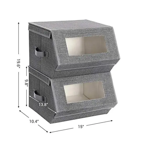 SONGMICS Stackable Storage Bins Set of 2, Storage Boxes with Lids and Front Windows, Non-Woven Fabric Closet Organizers with Magnetic Closures, Side Handles, Dark Gray URPLB02G {6}