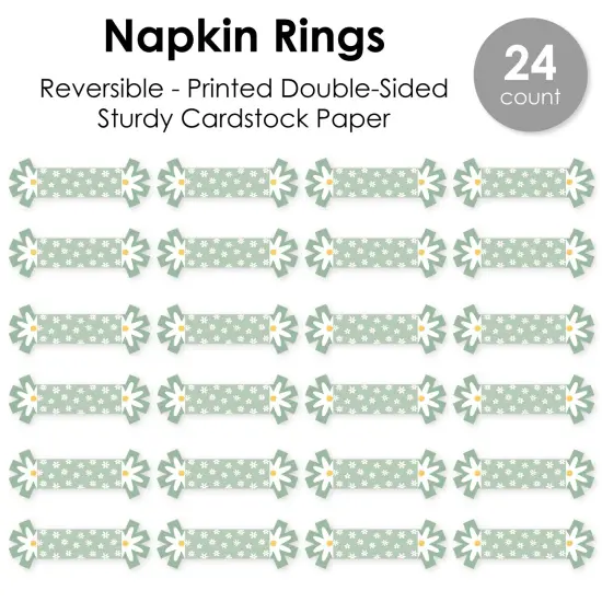 Big Dot of Happiness Sage Green Daisy Flowers - Floral Party Paper Napkin Holder - Napkin Rings - Set of 24 {7}