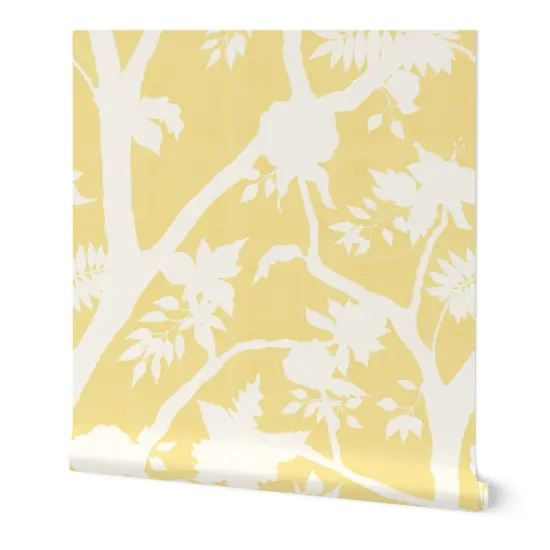 Peel & Stick Wallpaper 2FT Wide Chinoiserie Butter Yellow Cream Floral Flower Silhouette Timeless Grandmillenial Custom Removable Wallpaper by Spoonflower {7}